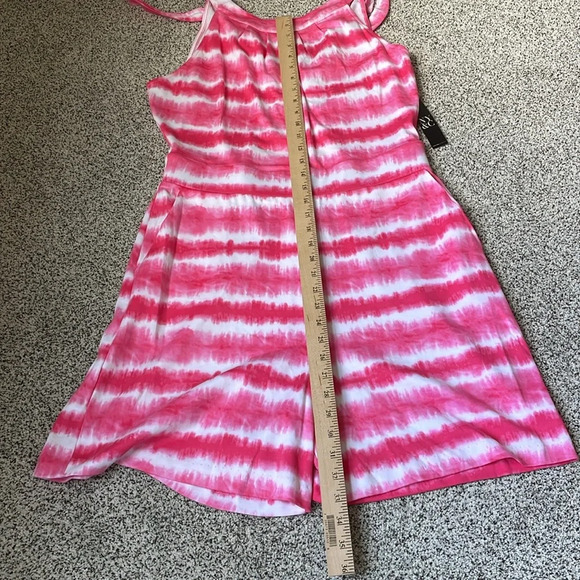 New York & Company Tie Dye Romper Sz L Pink & White 2 Front Pockets New With Tag - Picture 8 of 8